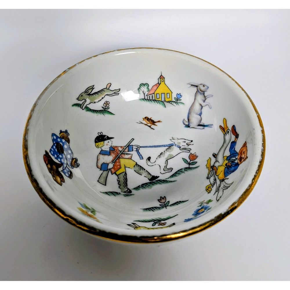 Whimsical Antique Syracuse China Co. Porcelain Child's Bowl Nurseryware  1937